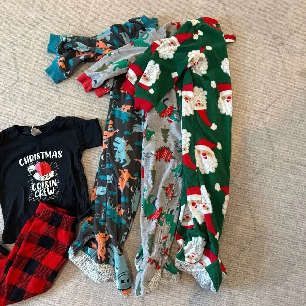 Carters Festive Christmas Kids One Piece PJs Pajamas Set Red and Green 2T